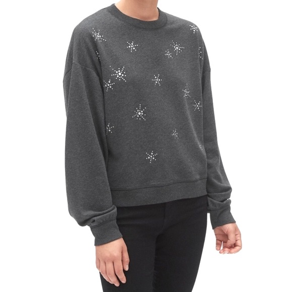 GAP Tops - Gap Crystal Embellished Pullover Gray Sweatshirt
